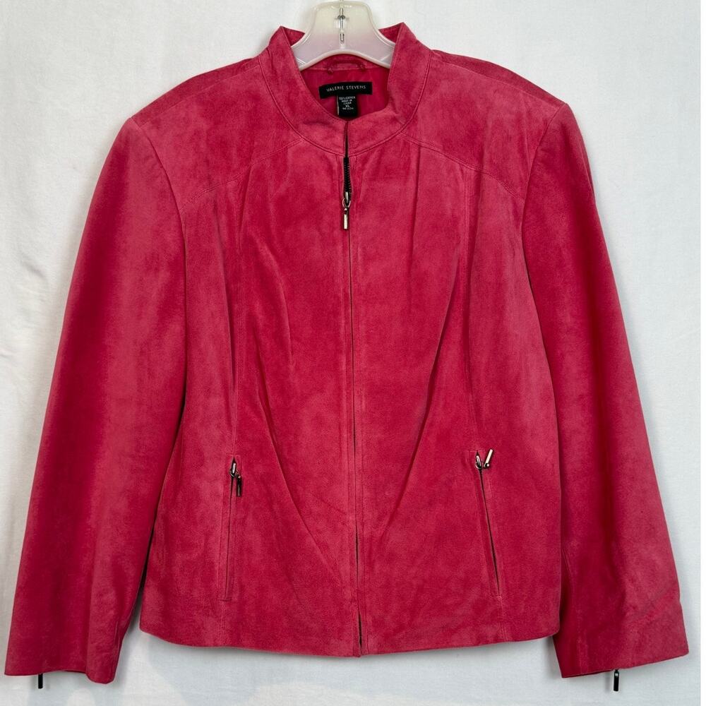 Valerie Stevens 100% Suede Jacket XL Pink Rose Raspberry Zip Lined